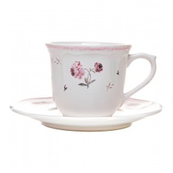 Xícara Avulsa 200ml de Chá com Pires Florescer Rosa Cerâmica